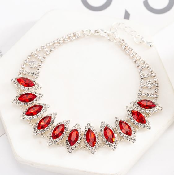 B1276 Silver Red Gemstone Rhinestone Bracelet - Iris Fashion Jewelry