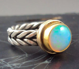 R288 Silver Gold Accent Opal Gem Ring - Iris Fashion Jewelry