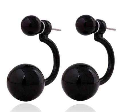 *E448 Black Behind The Ear Double Ball Earrings - Iris Fashion Jewelry