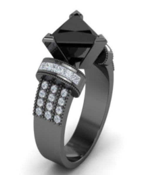 R675 Gun Metal Black Triangle Gemstone Rhinestone Ring - Iris Fashion Jewelry