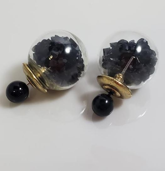 AZ1306 Black Gem Filled Ball Earrings