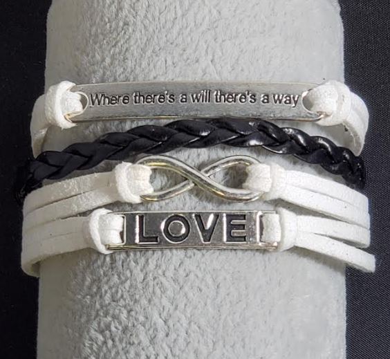 AZ667 White Where There's a Will There's a Way Love Infinity Leather Layer Bracelet