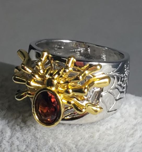 R336 Silver Gold Spider Red Gem Ring - Iris Fashion Jewelry