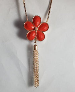 AZ1422 Rose Gold Red Flower Tassel Necklace with FREE Earrings