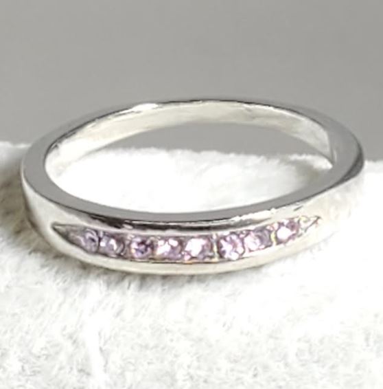 R503 Silver Lilac Rhinestone Band Ring - Iris Fashion Jewelry