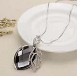 N1440 Silver Gray Gemstone Rhinestone Leaf Necklace with Free Earrings - Iris Fashion Jewelry