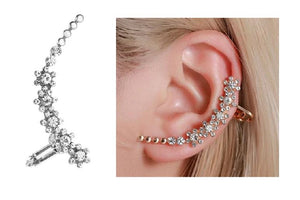 E1697 Silver Rhinestone Flower Ear SINGLE Cuff - Iris Fashion Jewelry