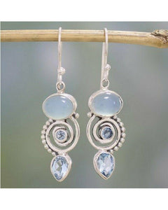 E1957 Silver White Moonstone Vintage Style Earrings - Iris Fashion Jewelry