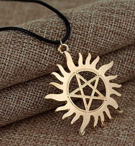 N1128 Gold Sun Pentagram On Leather Cord Necklace with FREE EARRINGS - Iris Fashion Jewelry