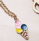 L487 Gold Baked Enamel Ice Cream Cone with a Cherry on Top Necklace FREE Earrings