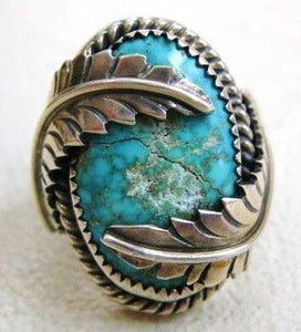 R375 Silver Turquoise Gem Feather Ring - Iris Fashion Jewelry