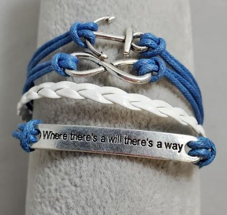 AZ1349 Blue & White Where There's A Will There's A Way Anchor Infinity Layer Leather Bracelet