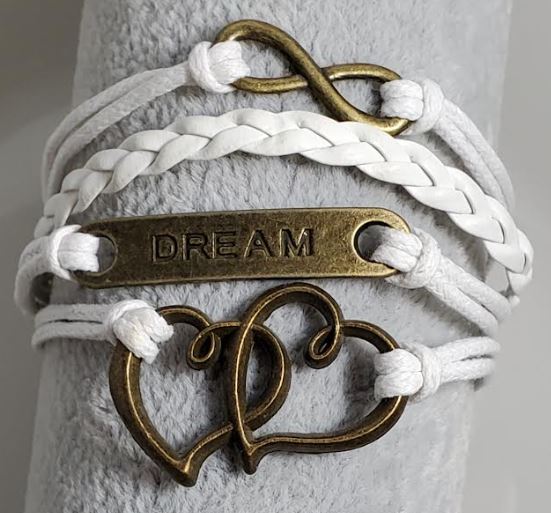 AZ1125 White Dream Heart Infinity Leather Layer Bracelet