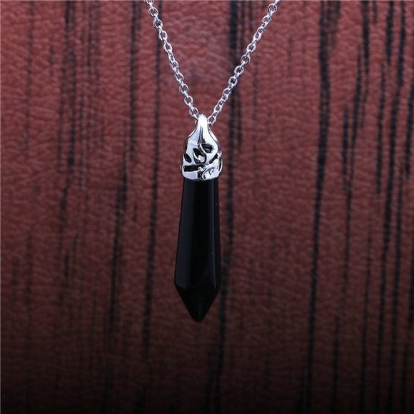 N2213 Silver Black Natural Stone Necklace FREE Earrings - Iris Fashion Jewelry