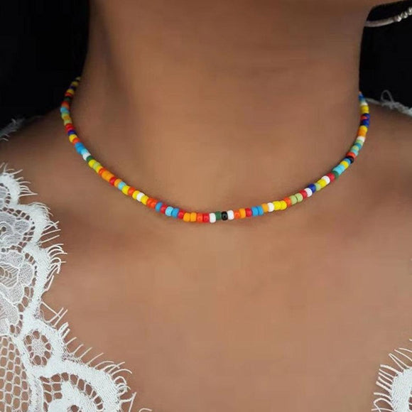 N1102 Multi Color Seed Bead Choker Necklace with FREE Earrings - Iris Fashion Jewelry
