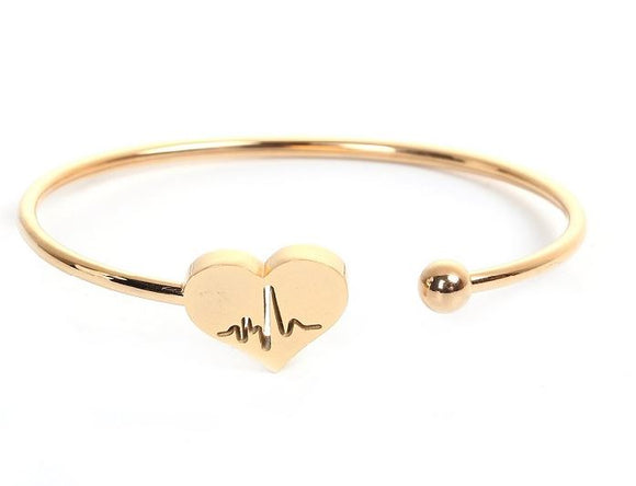B238 Rose Gold Heart Pulse Cuff Bracelet