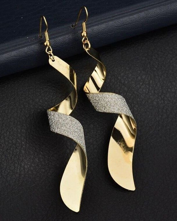 *E195 Gold Silver Glitter Metal Twisted Earrings