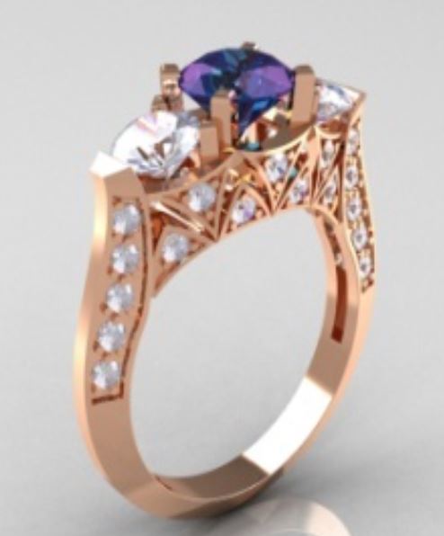 R364 Rose Gold Purple Gem Rhinestone Ring - Iris Fashion Jewelry