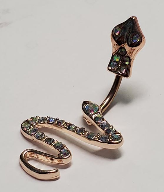 P69 Rose Gold Iridescent Rhinestone Snake Belly Button Ring - Iris Fashion Jewelry