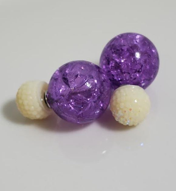 AZ1210 Iridescent White Purple Ice Breaker Double Ball Earrings
