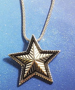 N1655 Silver Etched Star Necklace with FREE EARRINGS - Iris Fashion Jewelry