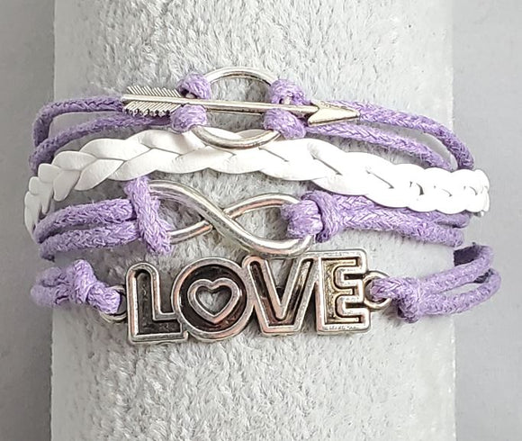 AZ1130 Lavender & White Love Arrow Infinity Leather Layer Bracelet