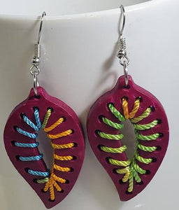 E797 Fuchsia Leaf Coconut Shell Wooden Earrings