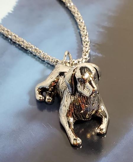 AZ177 Silver 3D Laying Puppy Dog Necklace with FREE EARRINGS