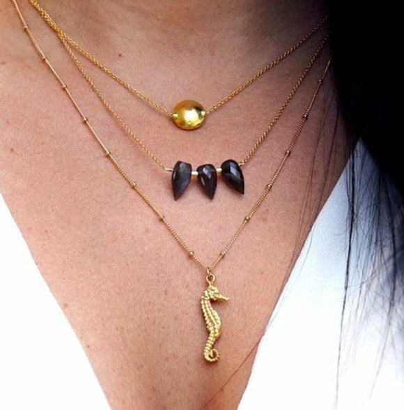 N2169 Gold Seahorse Multi Layer Necklace FREE Earrings - Iris Fashion Jewelry