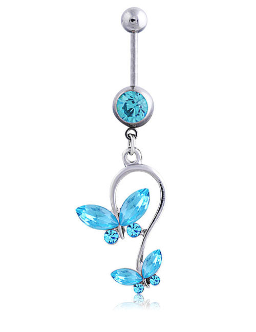 P104 Silver Blue Rhinestone Butterfly Belly Button Ring - Iris Fashion Jewelry