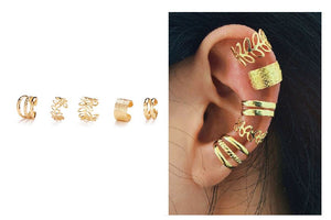 E497 Gold Ear Cuff Earring Set 5 Piece - Iris Fashion Jewelry