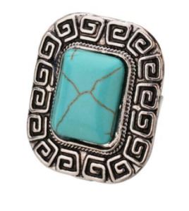 AR60 Silver Rectangle Turquoise Stone Adjustable Ring - Iris Fashion Jewelry