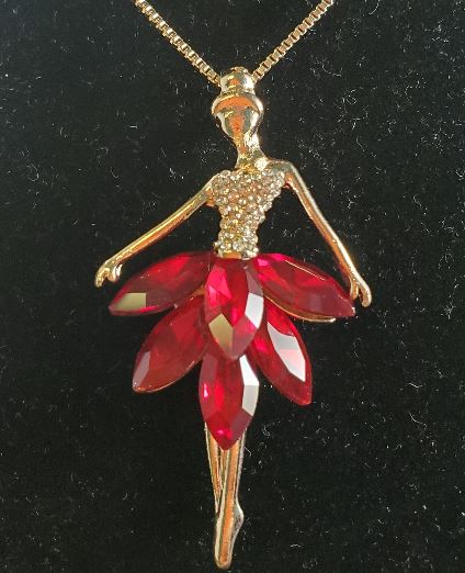 AZ164 Rose Gold Red Gemstone Ballerina Necklace with FREE Earrings
