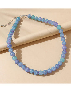 N1412 Silver Blue/Purple Crackle Glass Bead Necklace with FREE EARRINGS - Iris Fashion Jewelry