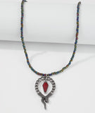 N959 Silver Multi Color Seed Bead Snake Necklace with Free Earrings - Iris Fashion Jewelry