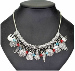 AZ711 Silver 22 Charm Snake Chain Necklace with Free Earrings SUPER VALUE!