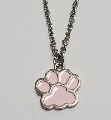 N244 Silver Light Pink Paw Print Necklace with FREE Earrings - Iris Fashion Jewelry