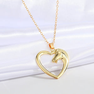 N2101 Gold Heart Horse Necklace with FREE Earrings - Iris Fashion Jewelry