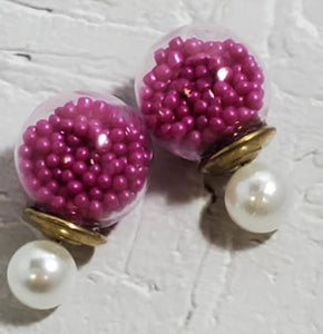 E1600 Pearl Fuchsia Ball Filled Double Ball Earrings