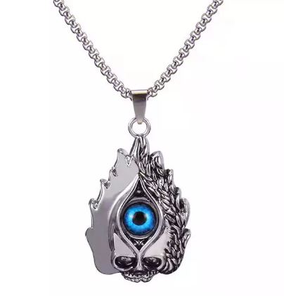 AZ05 Silver Skull Flames Blue Eye Necklace - Iris Fashion Jewelry