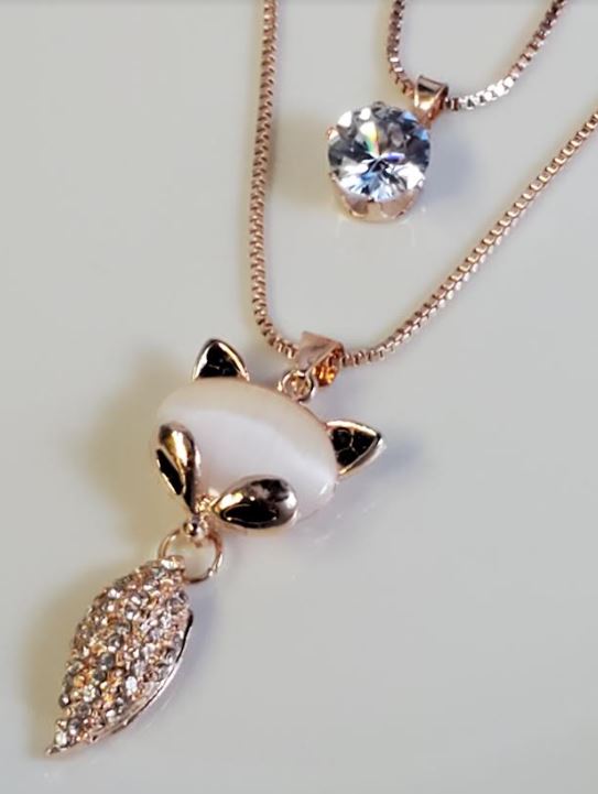 AZ687 Rose Gold Moonstone Fox Necklace with FREE EARRINGS