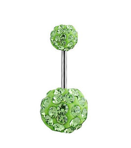 P35 Silver Double Ball Green Gems Belly Button Ring - Iris Fashion Jewelry