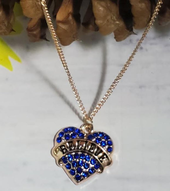 N492 Rose Gold Believe Blue Rhinestone Heart Necklace With Free Earrings - Iris Fashion Jewelry