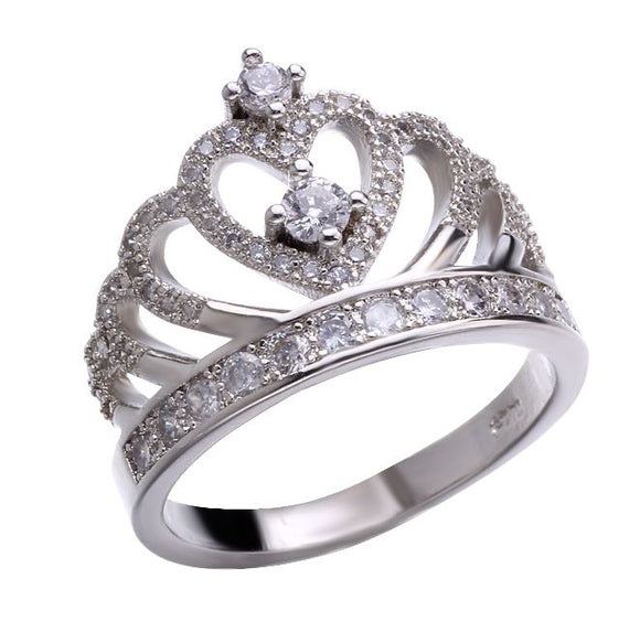 R281 Silver Rhinestones Crown Ring - Iris Fashion Jewelry