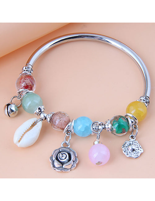 B697 Silver Multi Color Bead Charm Bracelet - Iris Fashion Jewelry