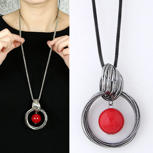 N68 Red & Silver Fashion Necklace with FREE Earrings - Iris Fashion Jewelry