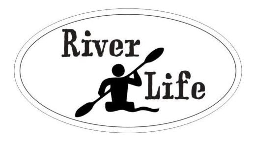 ST-D3823 River Life Kayak Sticker Oval Bumper Sticker