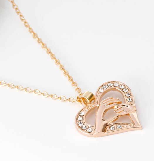 N2181 Rose Gold Heart Mommy & Baby Hand Necklace with FREE EARRINGS - Iris Fashion Jewelry