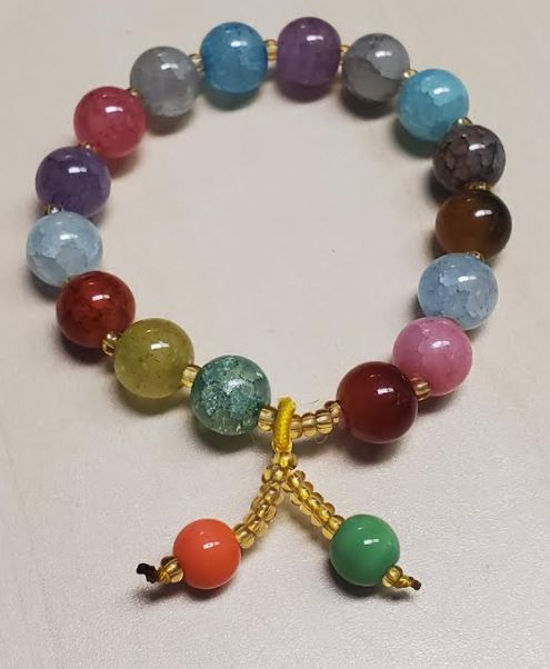 B1286 Multi Color Crackle Glass Bead Bracelet - Iris Fashion Jewelry