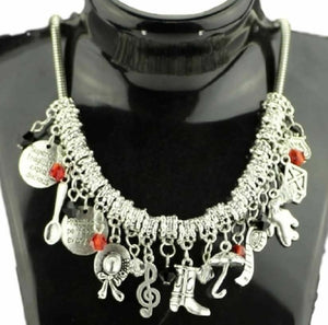 AZ922 Silver Charm Chain Necklace with Free Earrings SUPER VALUE!